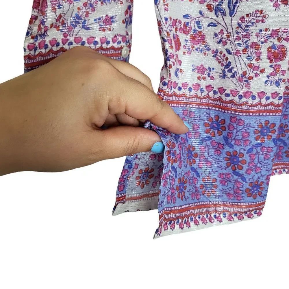 J.Crew Metallic Thread Iris Block Print Tunic Top Size Small - Picture 8 of 12